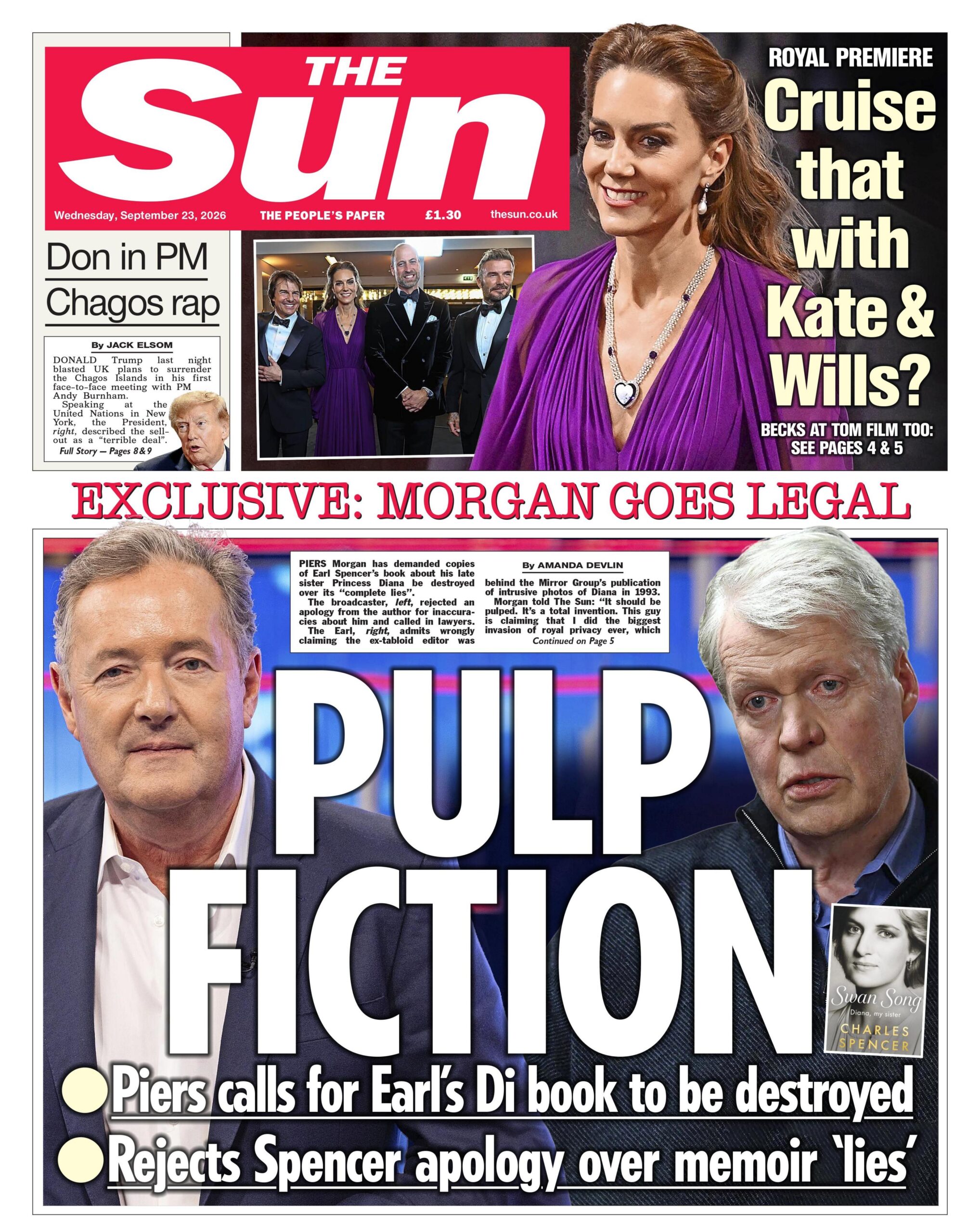 "Exclusive: Morgan goes legal. Pulp Fiction," reads the headline on the front page of The Sun.