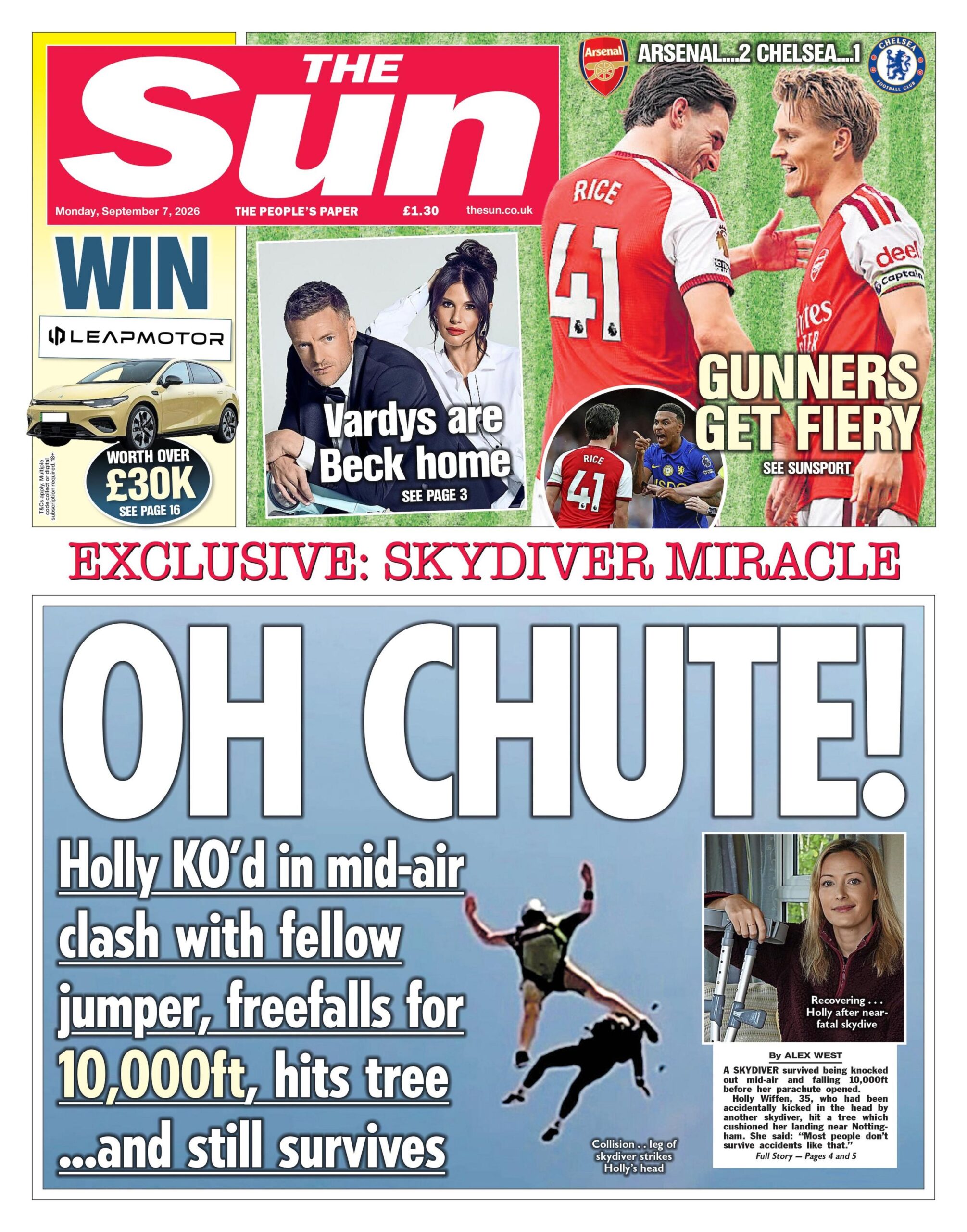 "Oh chute!" reads the headline on the front page of The Sun.