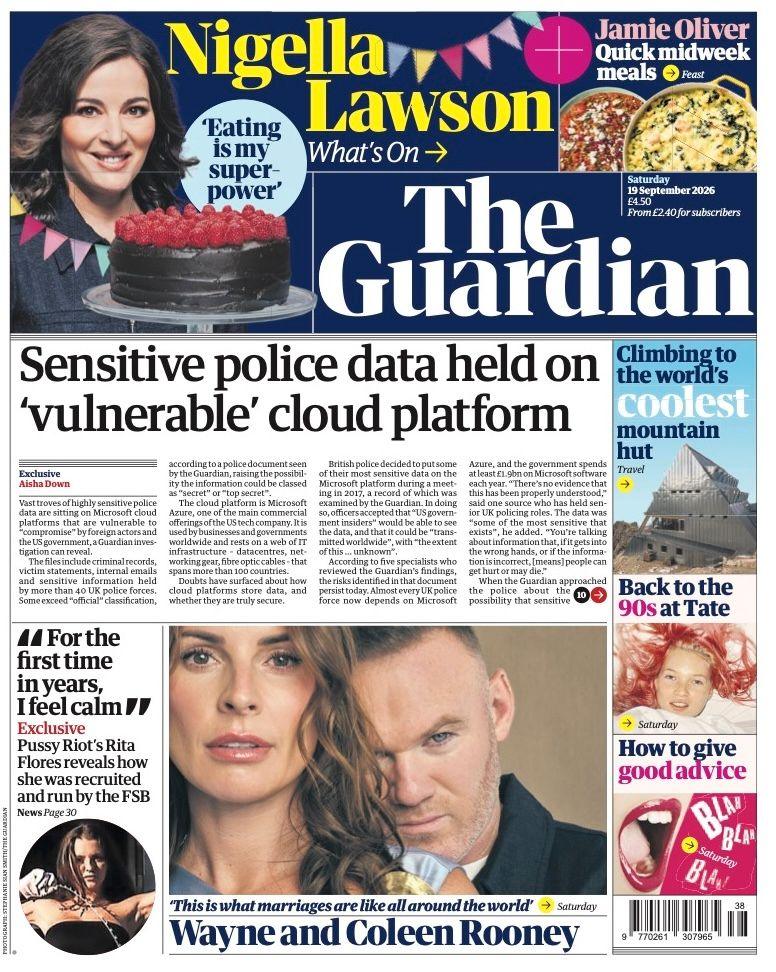 "Sensitive police data held on 'vulnerable' cloud platform" reads the headline on the front page of the Guardian.