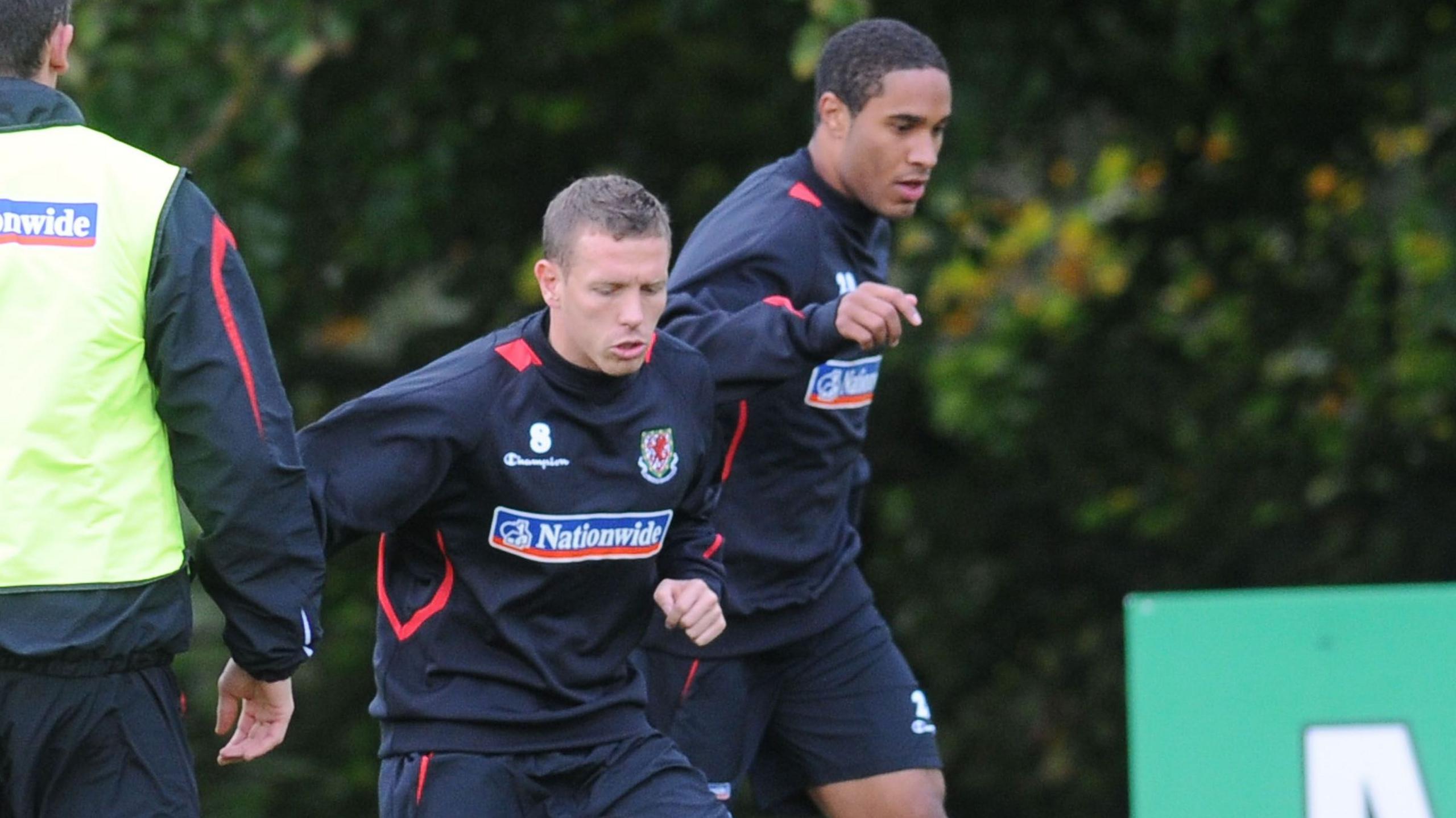 Craig Bellamy and Ashley Williams in training with Wales