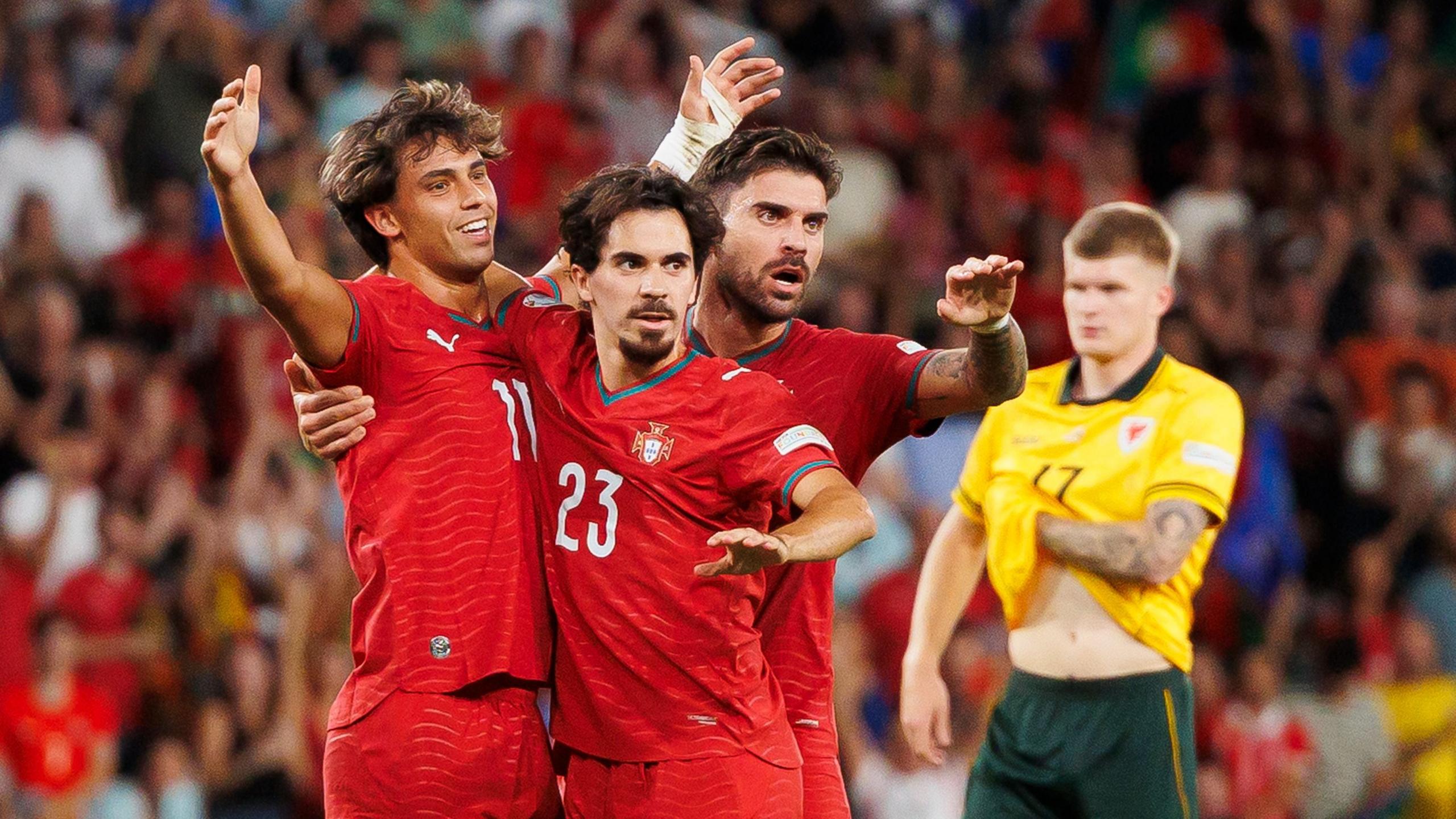 Portugal celebrate Joao Felix's goal against Wales