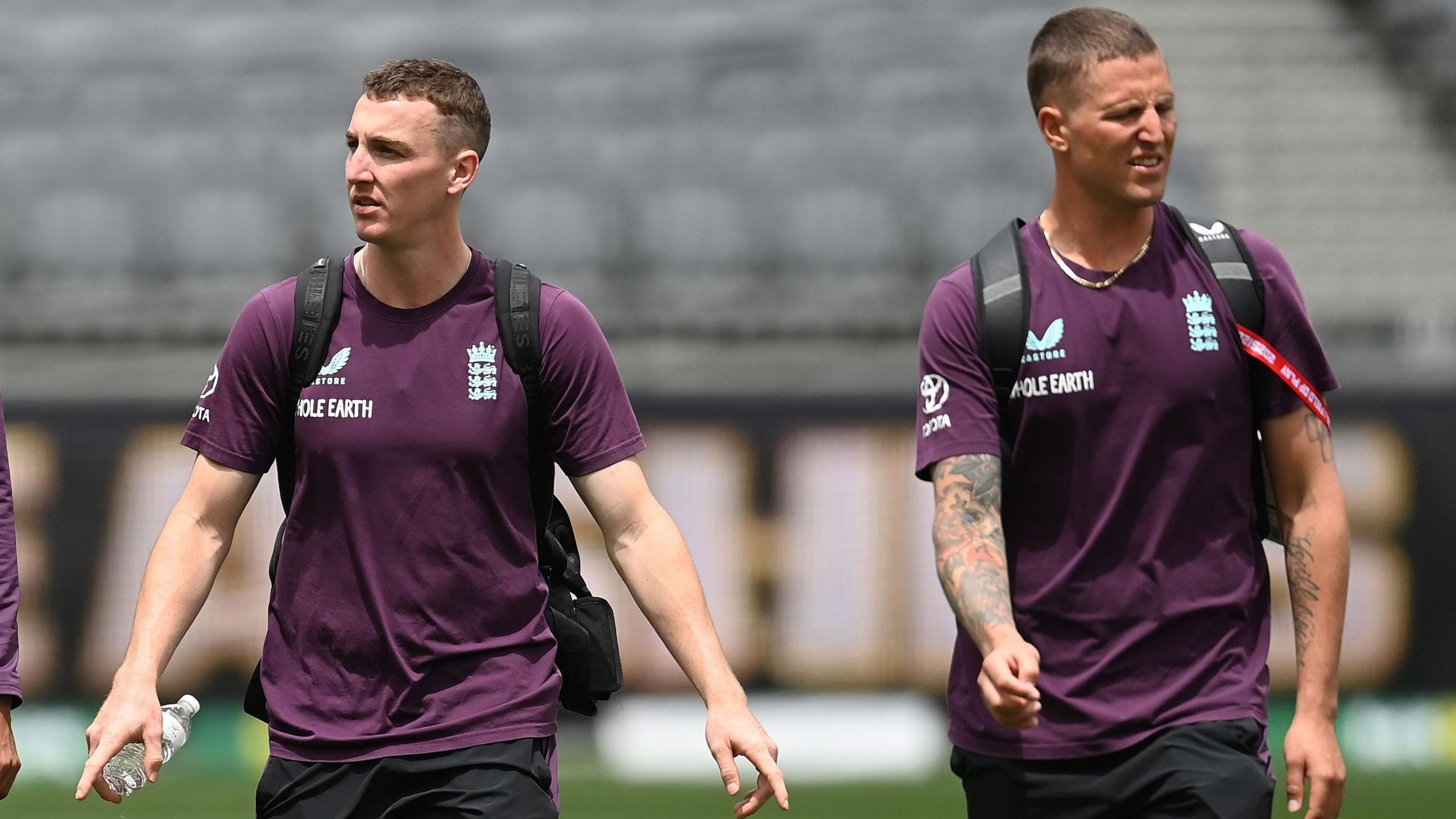 Harry Brook and Brydon Carse after a training session while playing for England