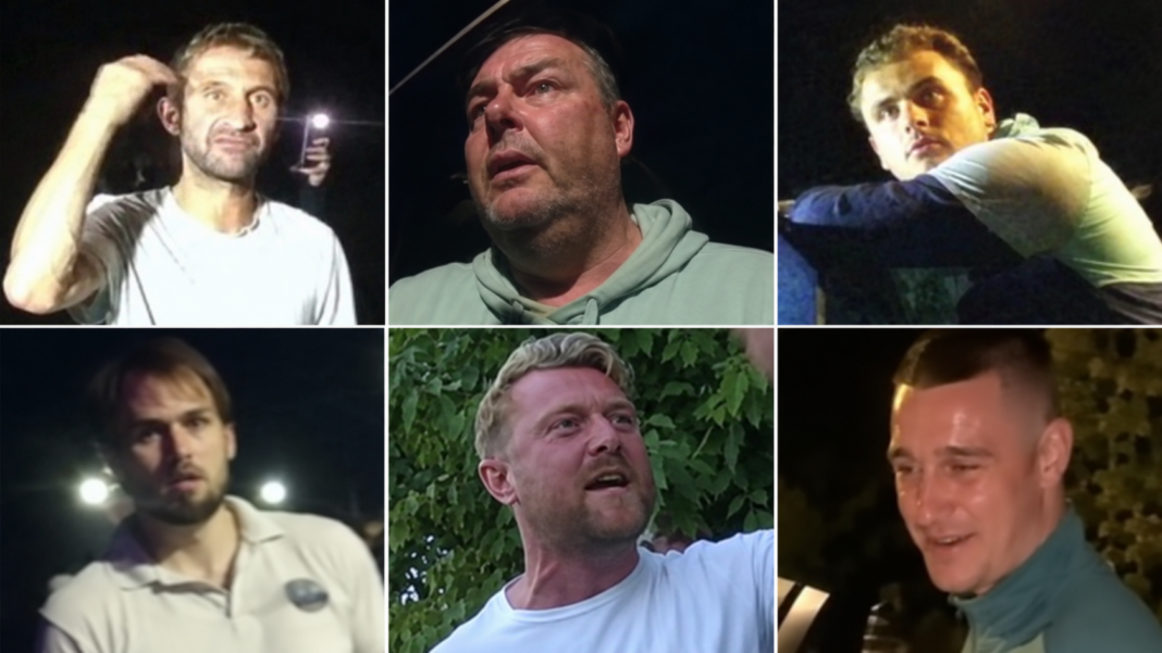 Police searching for six men over anti-migrant protest in Portsmouth A collage of six men top left is a brown haired man in a white t-shirt, top middle is a bald man in a grey hoodie, top right is a brown haired man in a white and blue tracksuit top, bottom left is a brown haired and bearded man in a white polo t-shirt, bottom middle is a blonde haired man in a white t-shirt and bottom right is a brown haired man in a green/ grey tracksuit top.