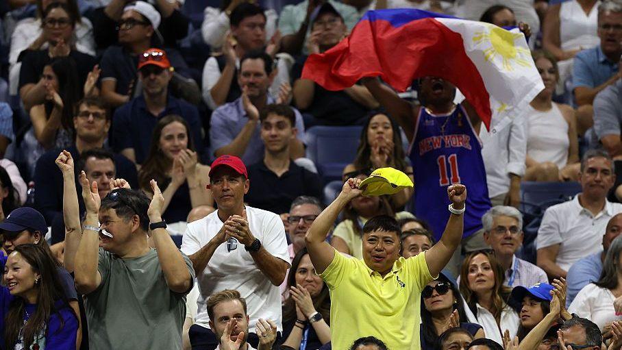 Alexandra Eala fans celebrate during her third-round match at the US Open in 2026