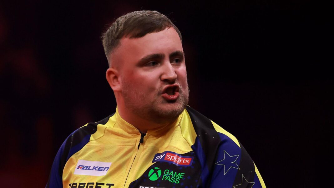 Luke Littler looks frustrated