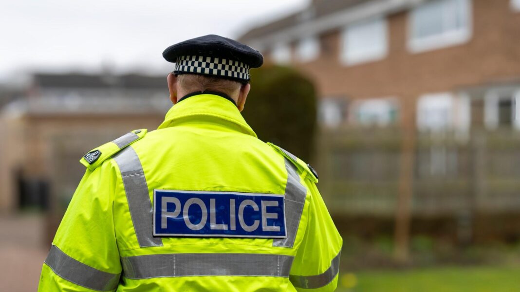 A stock image of a police officer with his back to the camera