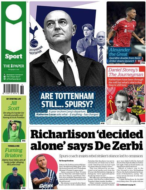 The i Paper lead sport page