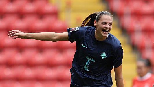Isobel Goodwin celebrates scoring against Charlton
