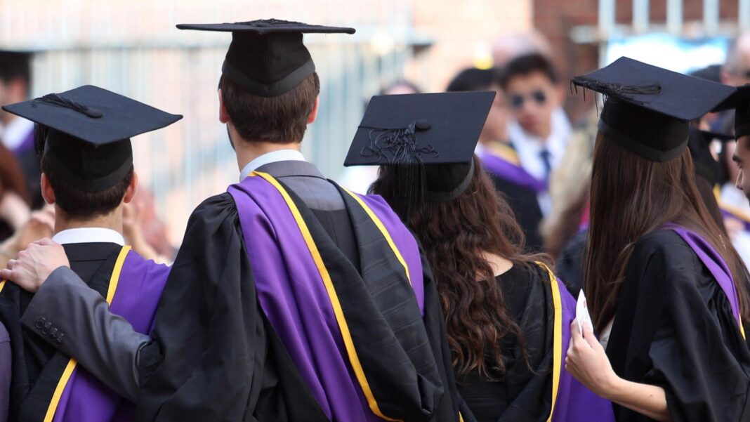A group of students in graduation gowns