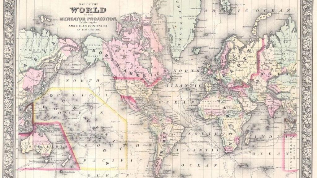 Mitchell Map of the World on Mercator Projection, 1864