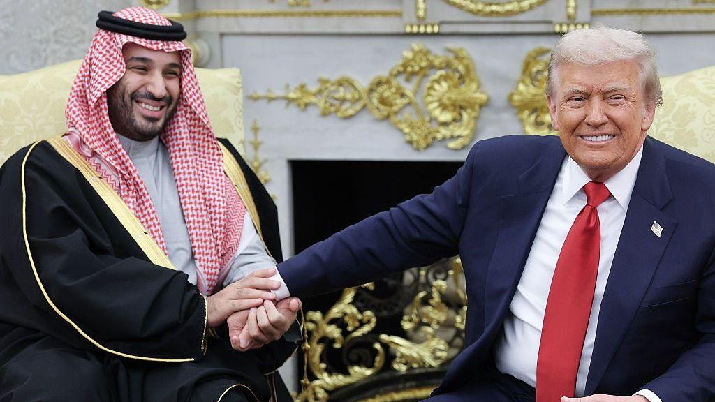 President Donald Trump (R) meets with Crown Prince and Prime Minister Mohammed bin Salman of Saudi Arabia during a bilateral meeting in the Oval Office of the White House on November 18, 2025 in Washington, DC.