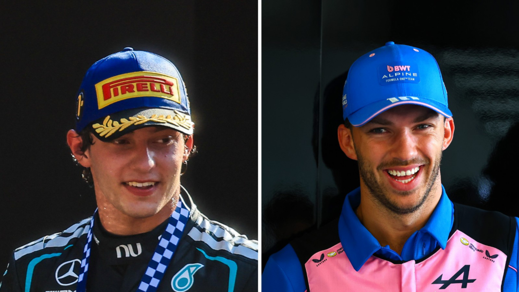 A split image of Mercedes' Kimi Antonelli and Alpine's Pierre Gasly