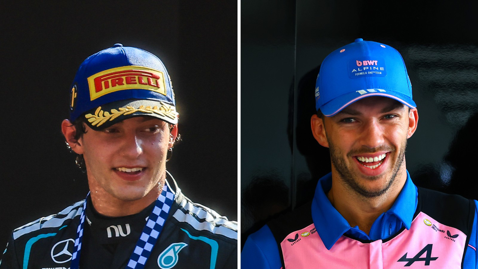 A split image of Mercedes' Kimi Antonelli and Alpine's Pierre Gasly