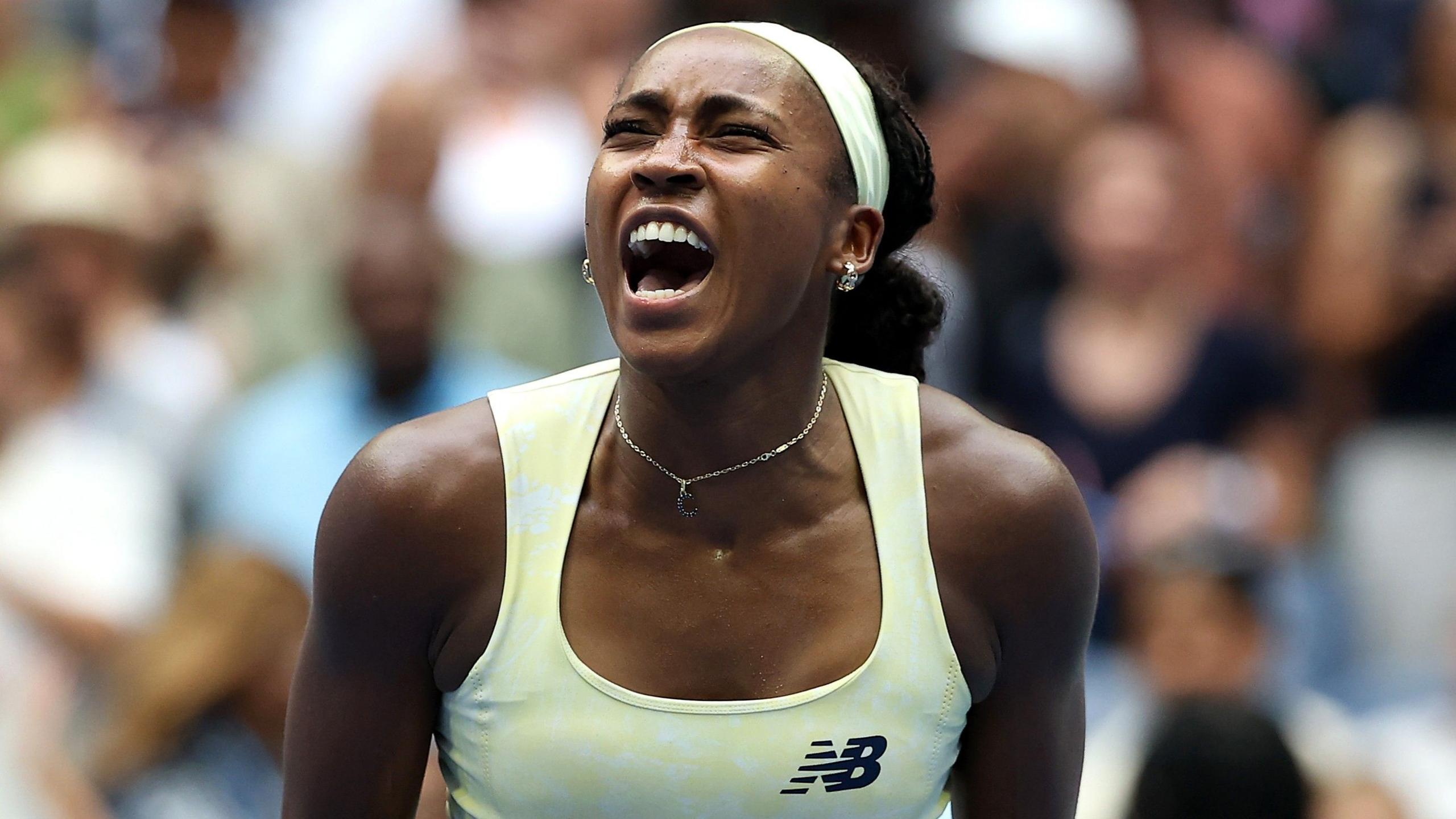 Coco Gauff celebrates victory
