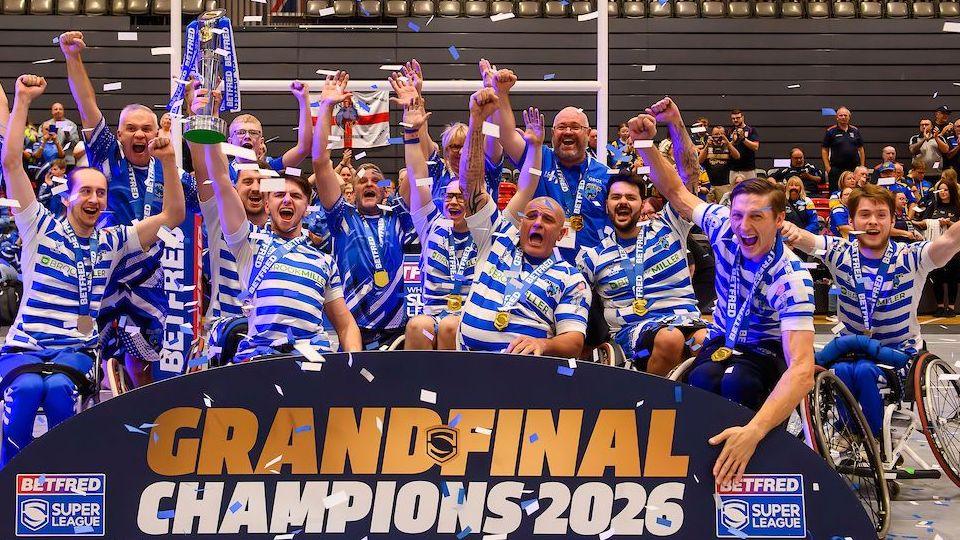Halifax Panthers celebrate beating Leeds Rhinos to claim the 2026 Super League title and seal back-to-back trebles