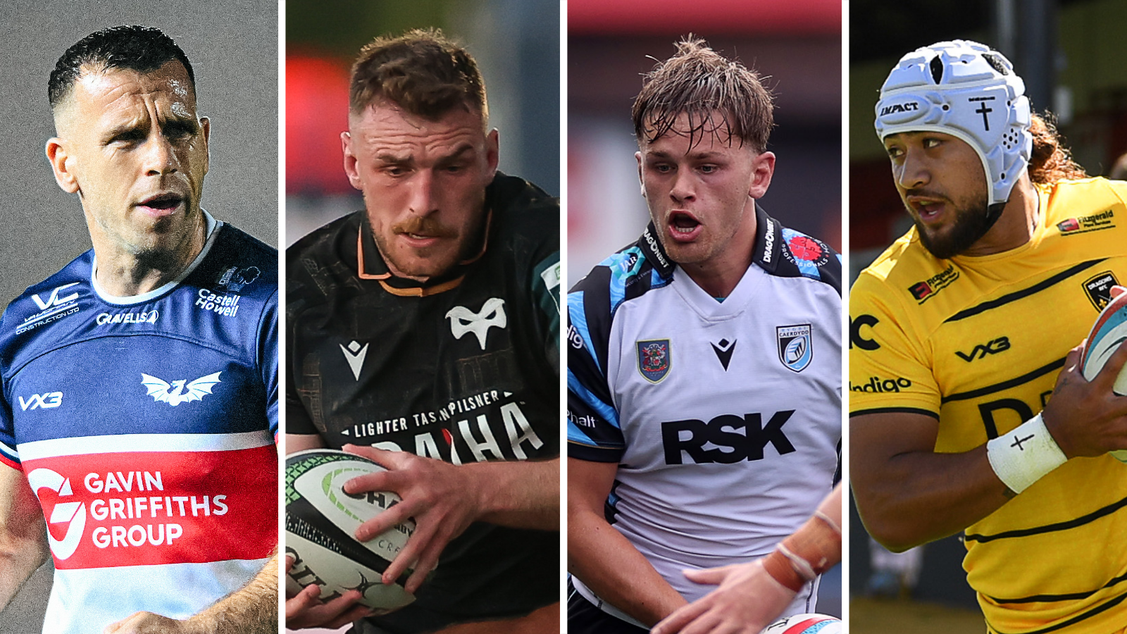 Scarlets' Gareth Davies, Ospreys' James Ratti, Cardiff's Alex Mann and Dragons' Anzelo Tu'itavuki