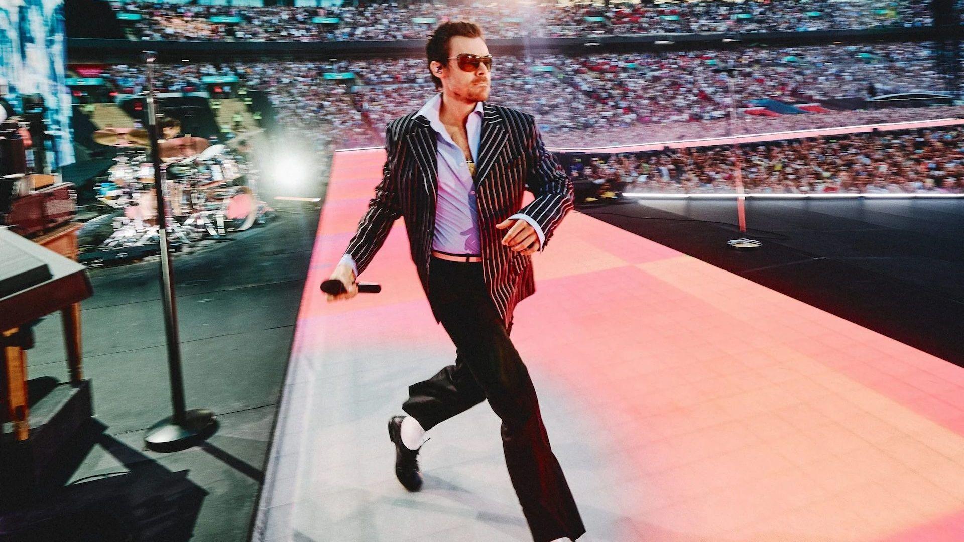 Harry Styles on stage in Wembley