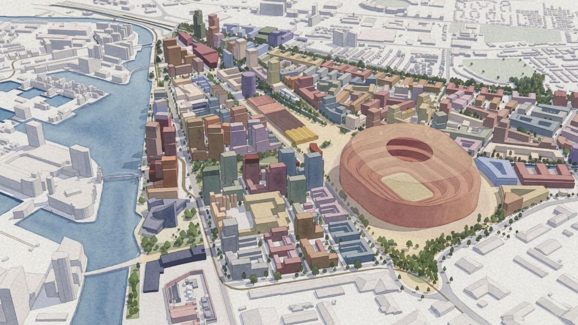 Manchester United's new stadium will be the centre piece of a wider Old Trafford regeneration