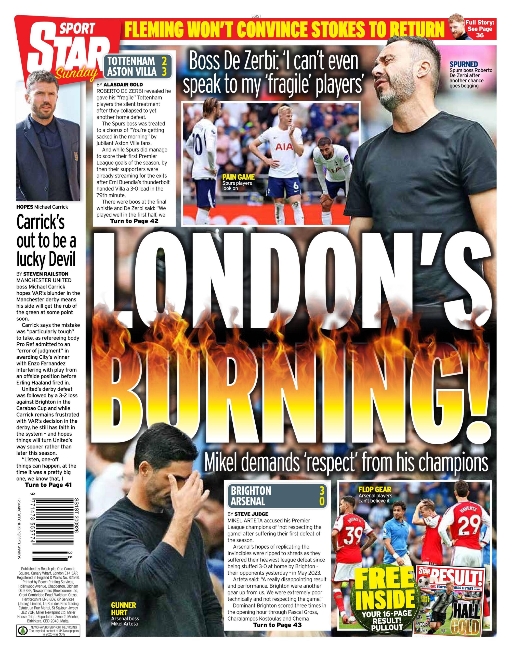 The Sport page of the Daily Star newspaper