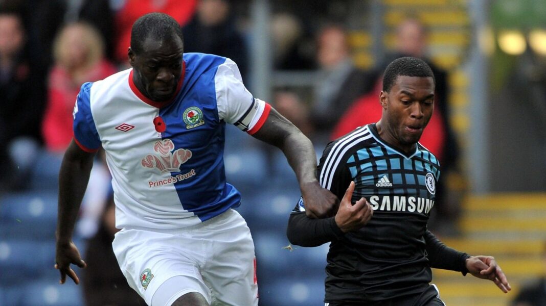 Christopher Samba jostles with Chelsea's Daniel Sturridge