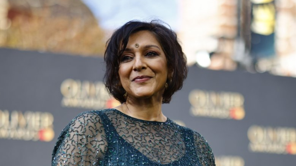 Meera Syal poses on the green carpet for the Olivier Awards 2023 at the Royal Albert Hall in London, Britain, 02 April 2023.