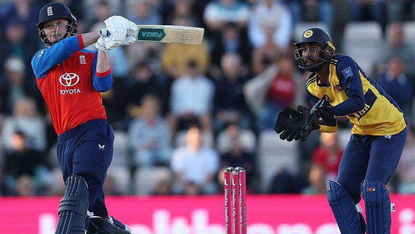 Aneurin Donald scores a six for England against Sri Lanka