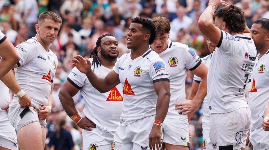 Exeter's players after being beaten at Twickenham by Northampton