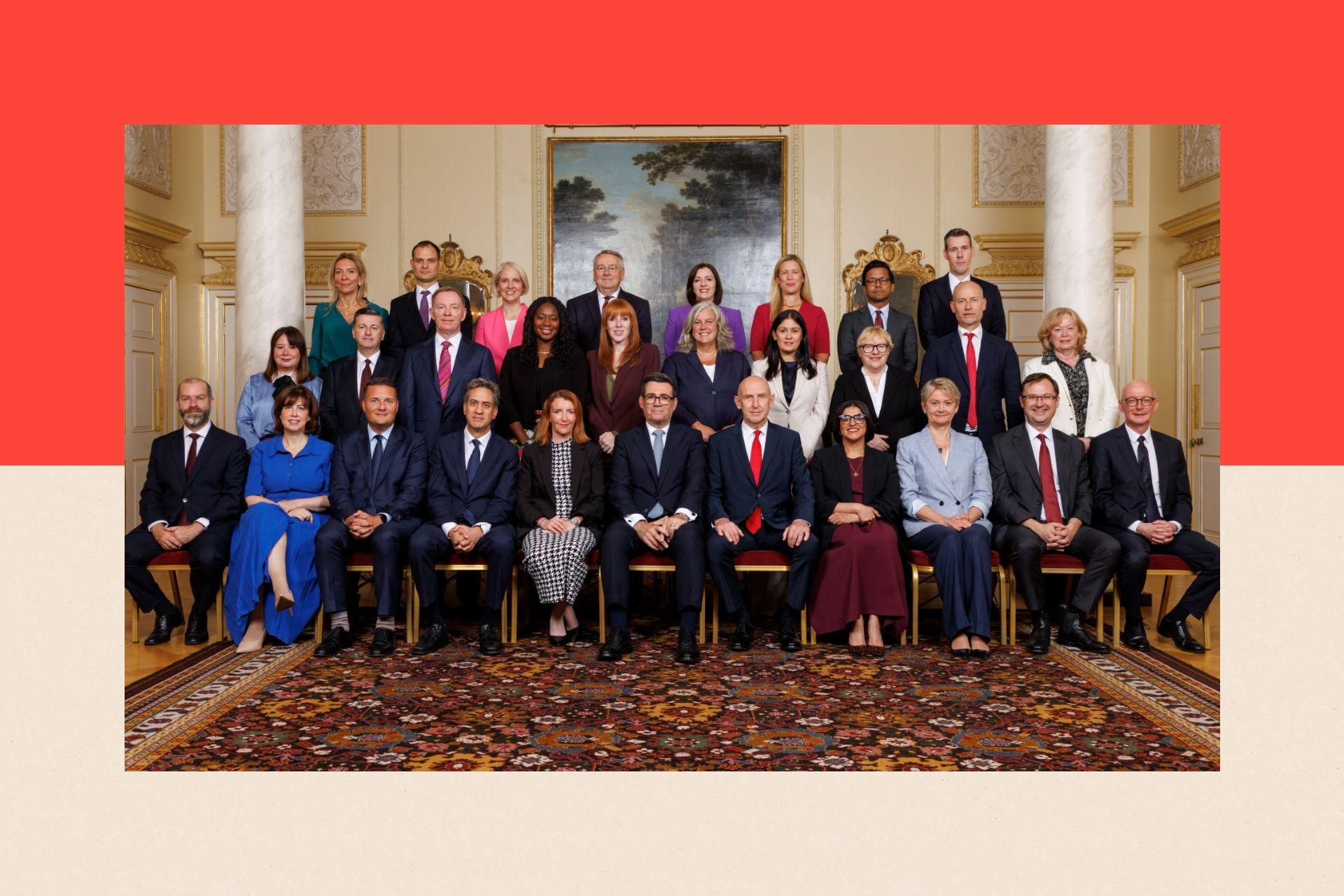 Prime Minister Andy Burnham poses with his cabinet for the Official Cabinet Photo