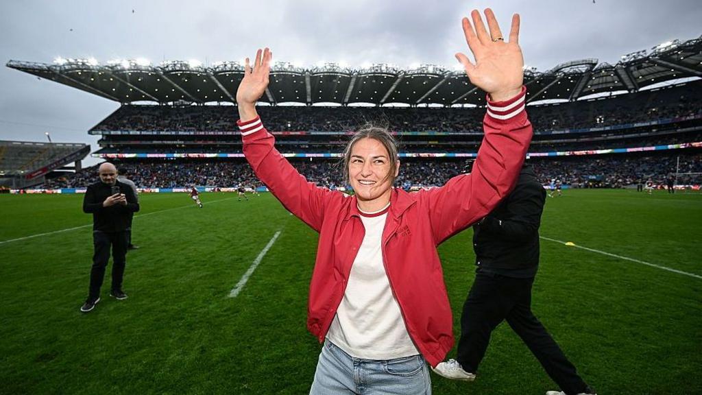 Katie Taylor acknowledges the crowd at Croke Park