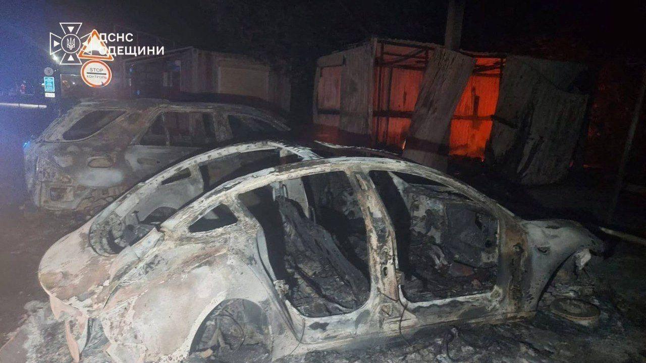 Burned out cars appear at the site of a Russian drone strike, amid Russia's attack on Ukraine, on a Ukraine-Moldova border crossing,