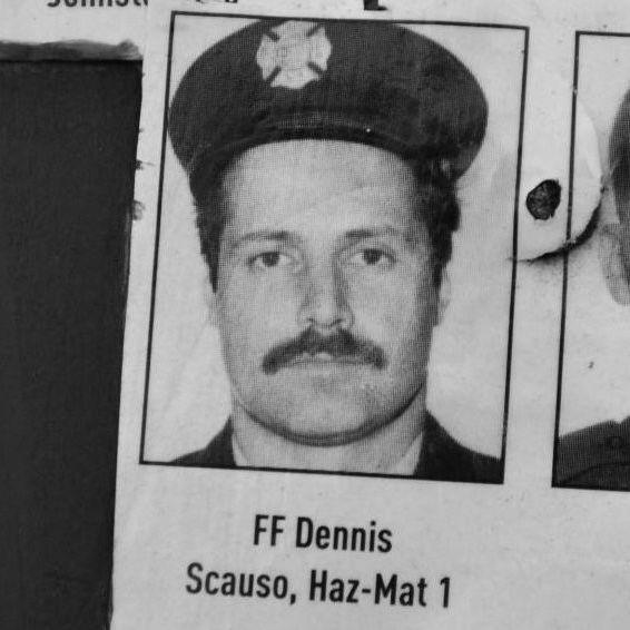 Badge for Dennis Scauso, a firefighter