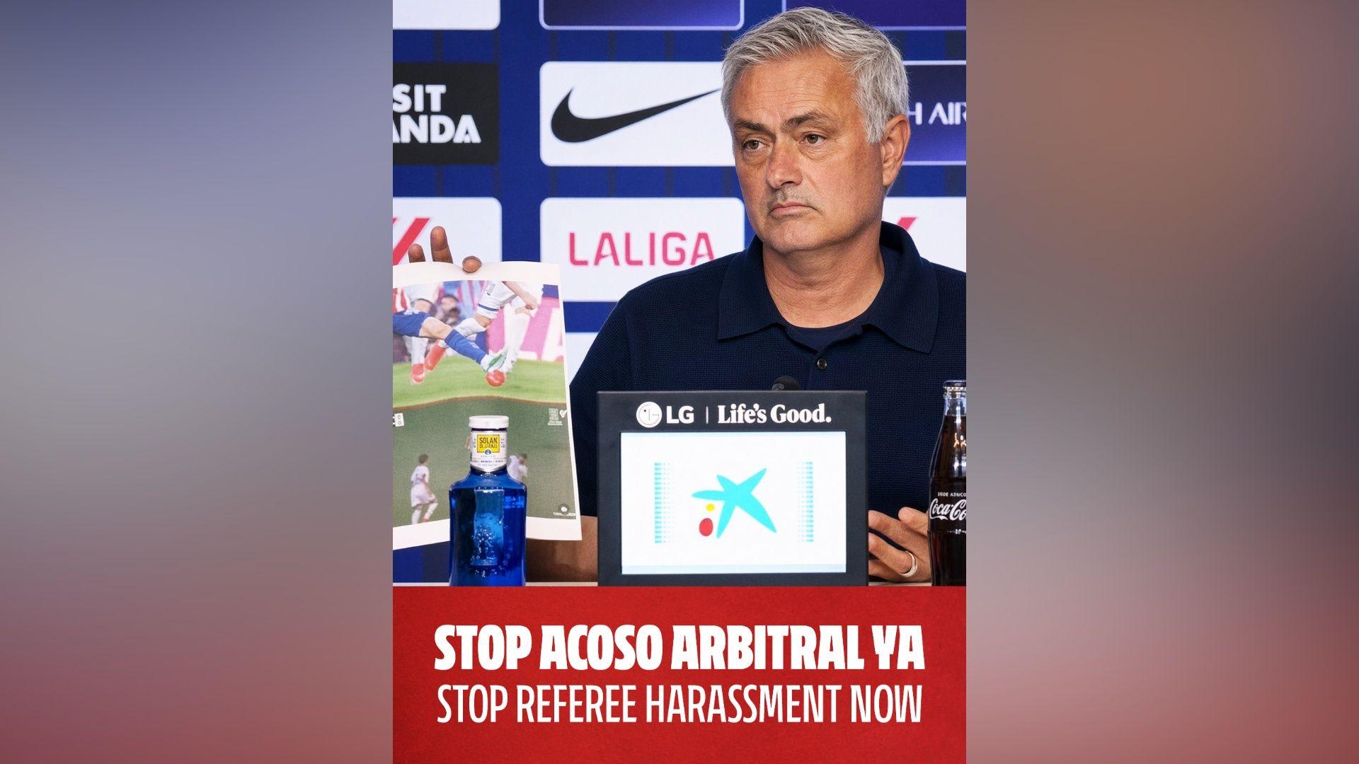Screenshot of Atletico Madrid social media post containing a picture of Jose Mourinho
