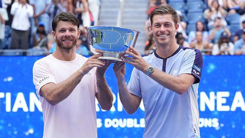 Neal Skupski and Christian Harrison celebrate winning the men's doubles at the US Open