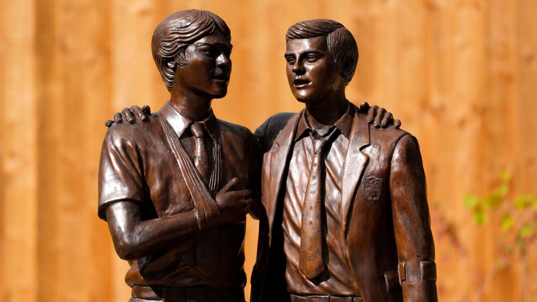 Memorial unveiled at school where boys were experimented on with contaminated blood A bronze statue of two boys on a stone plinth sculpted by Tom Murphy, outside Lord Mayor Treloar College in Alton, Hampshire.