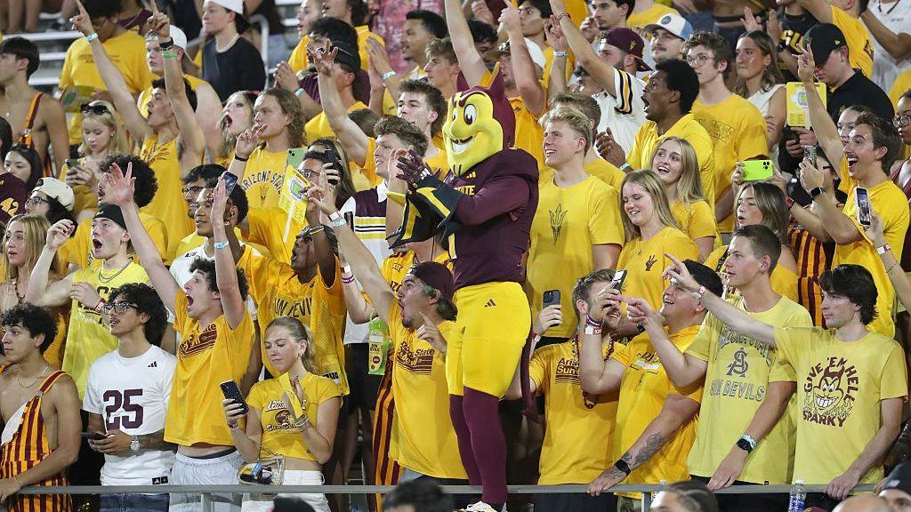 Mascot Sparky joins the ASU Sun Devils fans during the Arizona State game against Morgan State in September 2026
