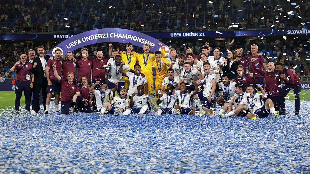 England Under-21s celebrate winning Euro 2025