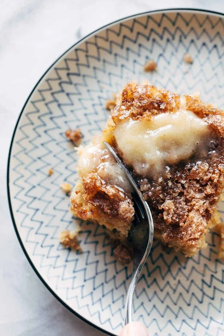 Cinnamon sugar apple cake on a plate.