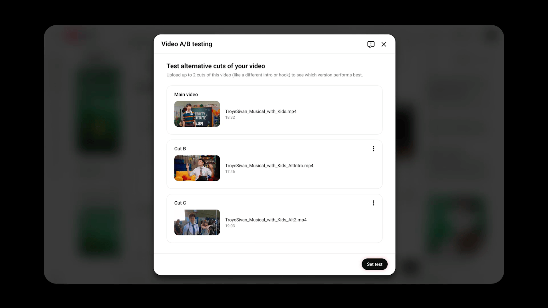 Creation yt studio bundle video ab testing ux flow