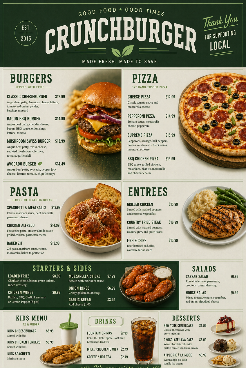The sameness problem behind those unappetizing AI-generated menus Firefly gpt image rename the restaurant crunchburger and use a green color palette 509807