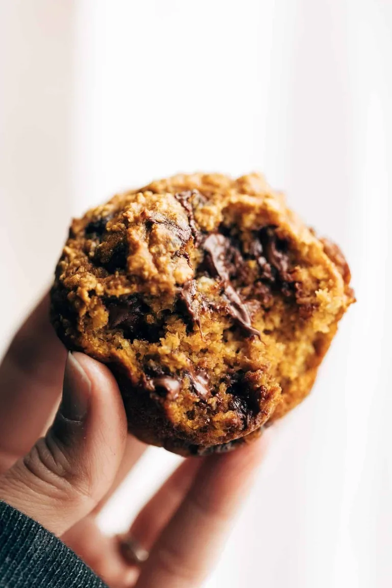 Pumpkin muffin with chocolate chips.