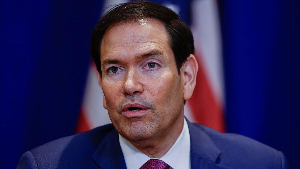 US Secretary of State Marco Rubio speaks to members of the media at an event in New York.