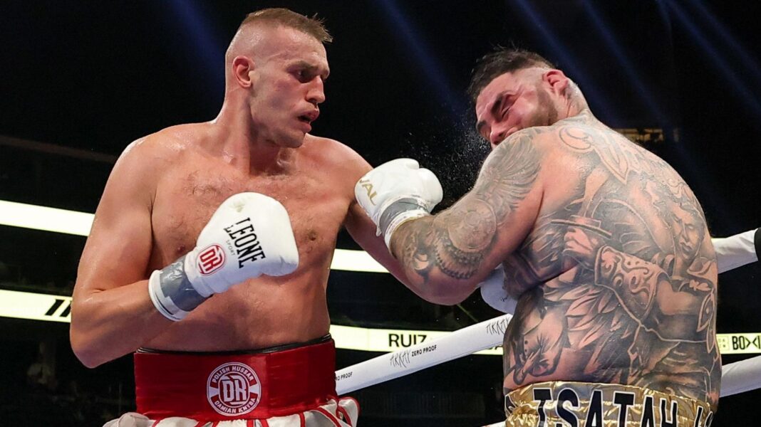 Poland's Damian Knyba punches Andy Ruiz Jr in their heavyweight fight at the Prudential Center in Newark, New Jersey