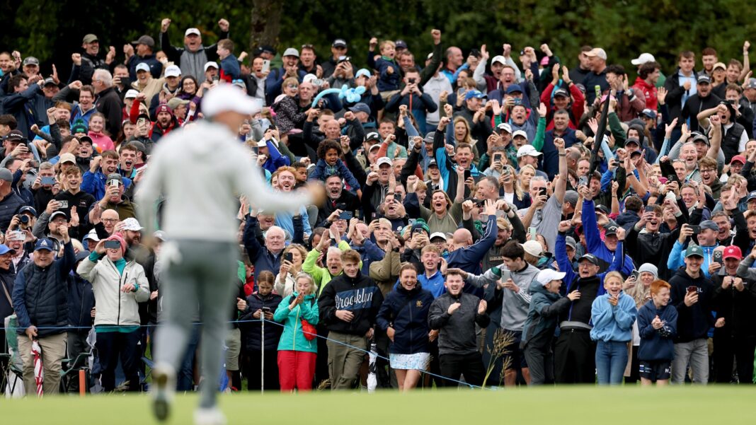 Trump set to attend star-studded Irish Open at Doonbeg The crowd celebrates Rory McIlroy's 72nd hole eagle at the K Club in 2025