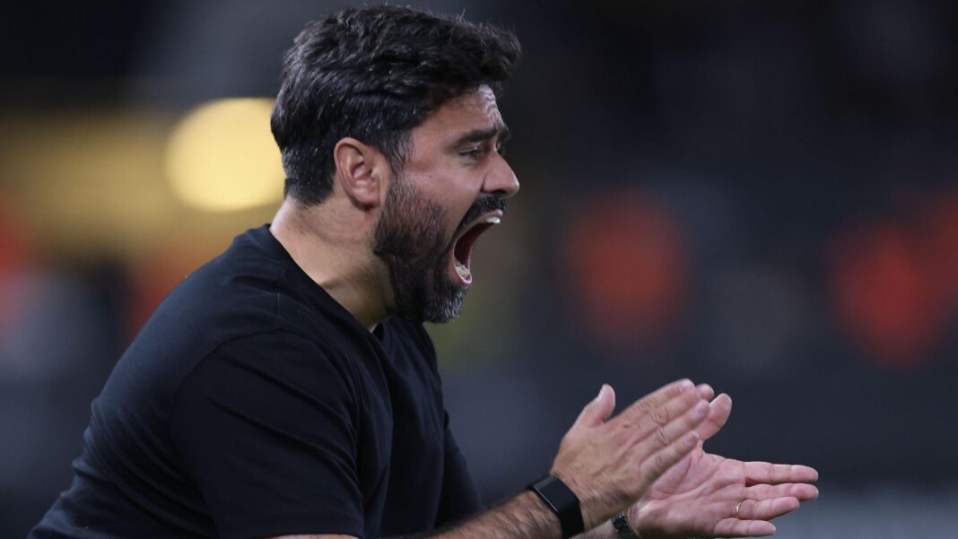 Vitor Matos urging his players on during Swansea's win over Watford on Tuesday