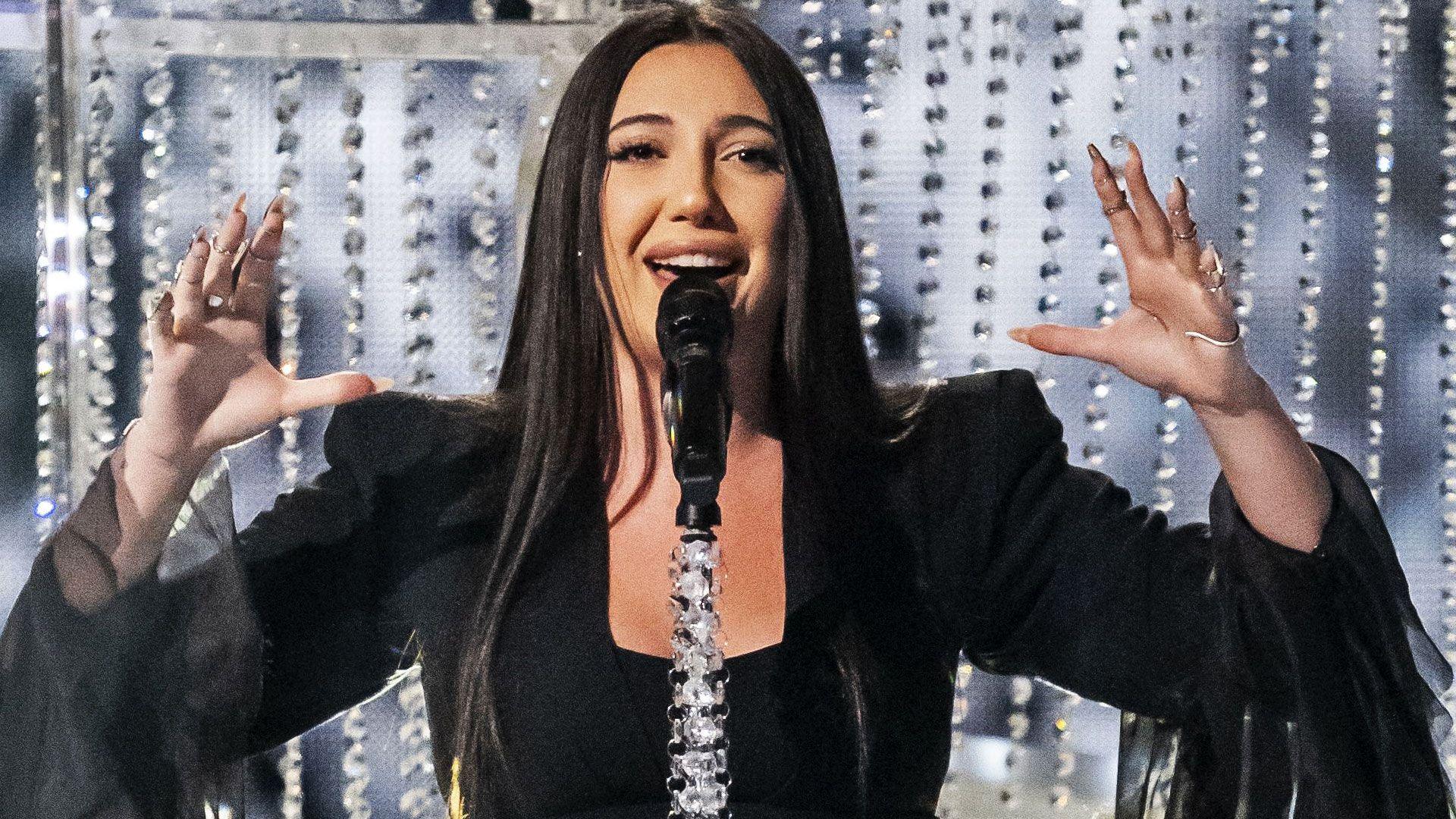 Israel's Yuval Raphael performs the song 'New Day Will Rise' during the dress rehearsal for the second semi-final of the 69th Eurovision Song Contest (ESC) in Basel, Switzerland, 14 May 2025.