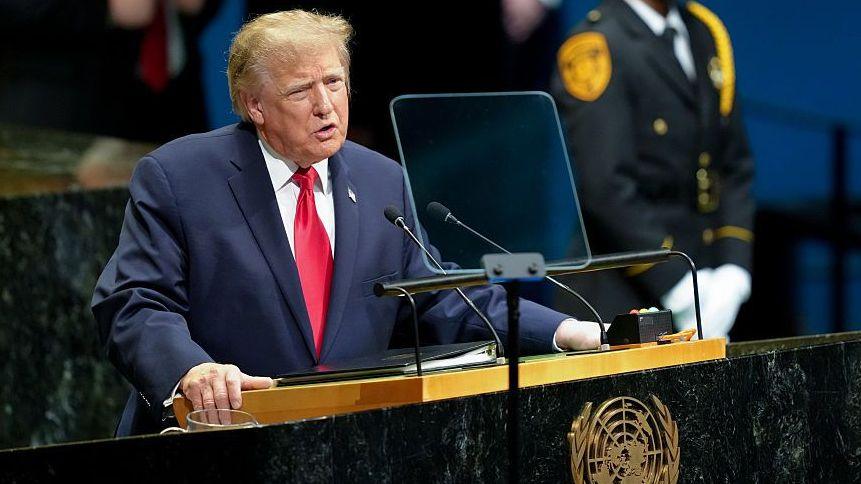 President Donald Trump speaks to United Nations General Assembly in New York on 22 September 2026