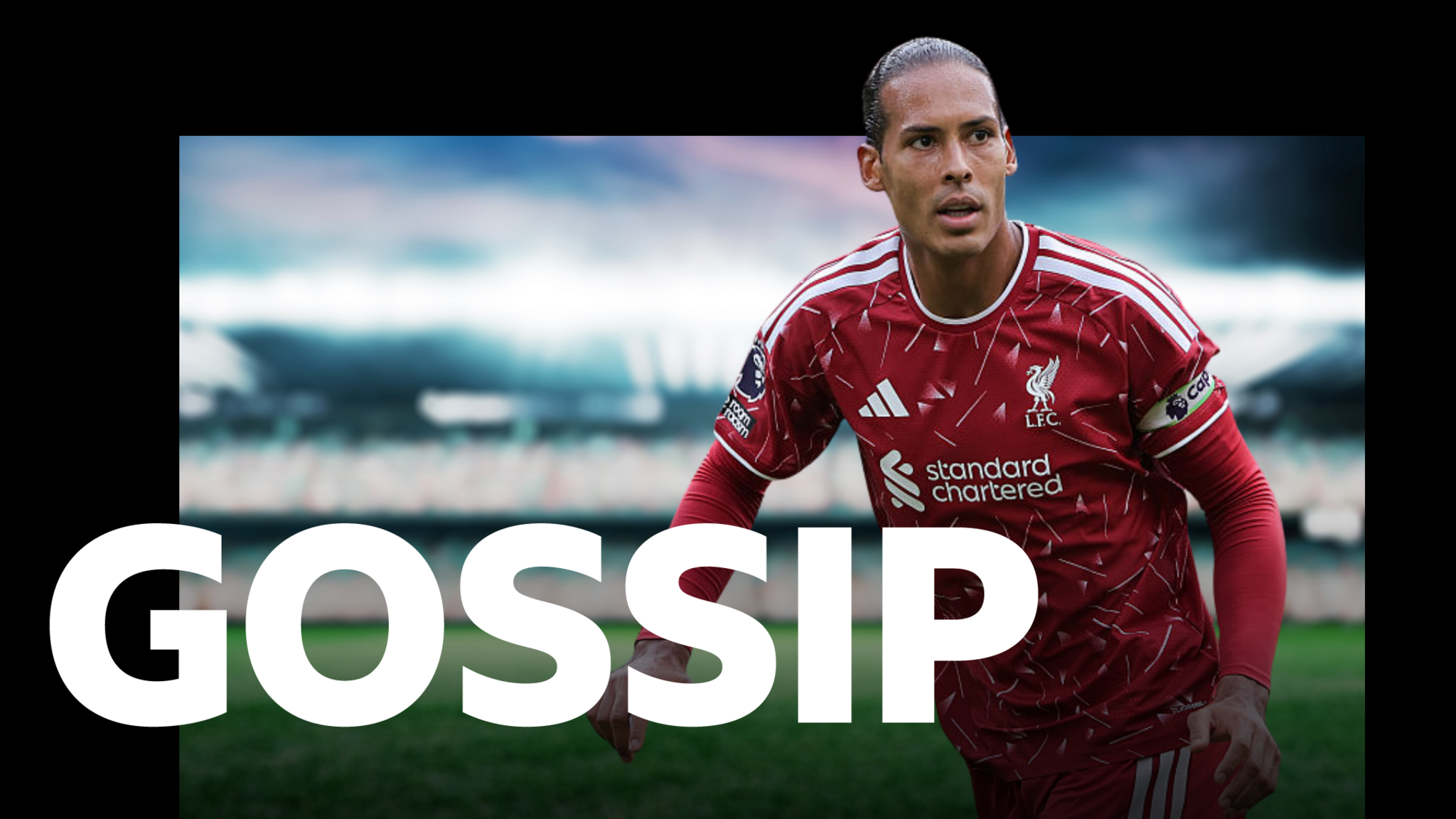 Virgil van Dijk with the BBC Sport gossip banner