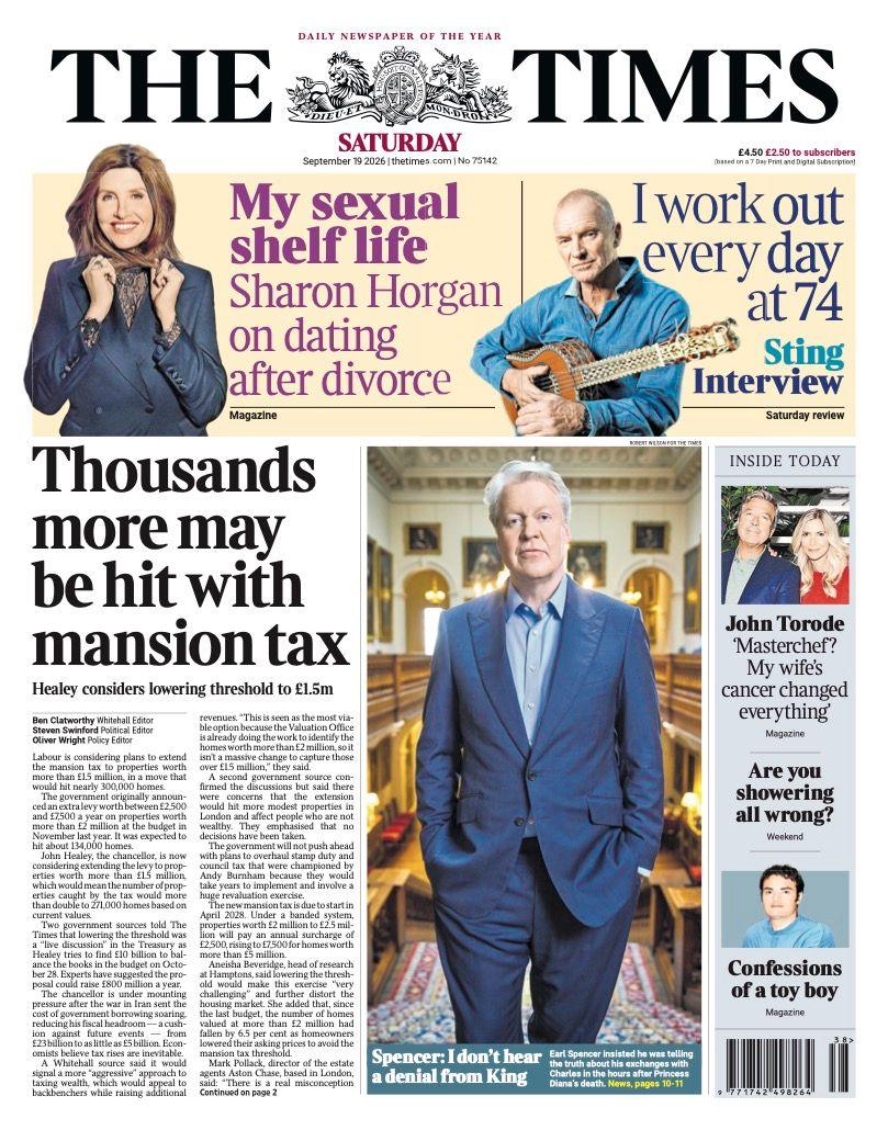 "Thousands more may be hit with mansion tax" reads the headline on the front page of the Times.