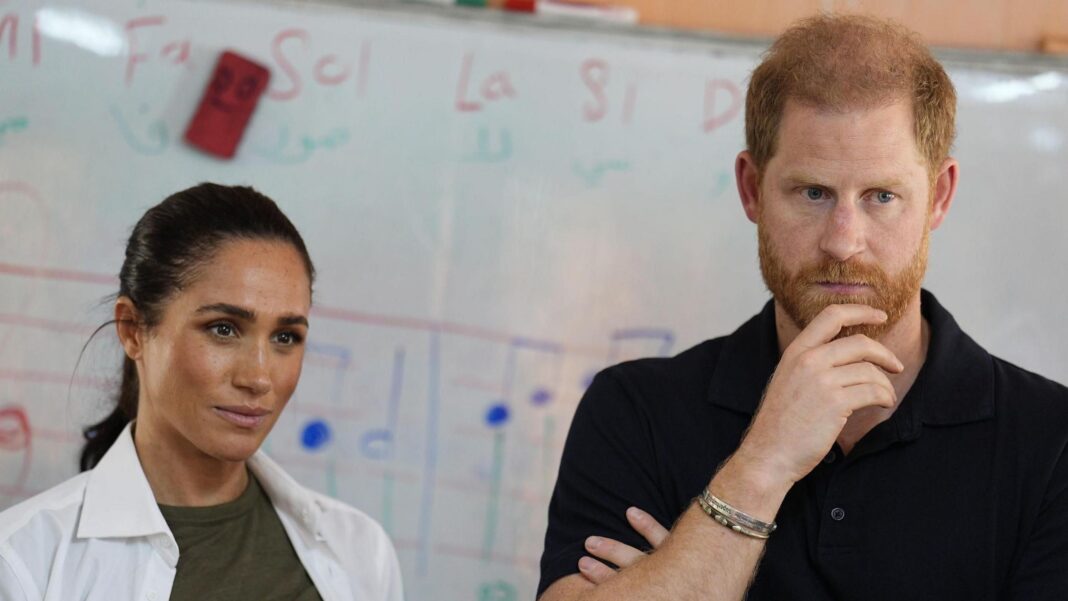 The Duke and Duchess of Sussex listen to a music class during a visit to the QuestScope Youth Center at the Za'atari refugee camp, home to displaced Syrians, near Mafraq in northern Jordan. Picture date: Wednesday February 25, 202