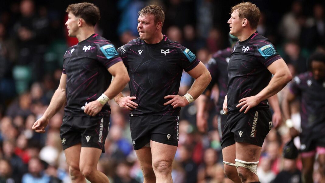 Dan Edwards, Dewi Lake and Jac Morgan in Ospreys kit